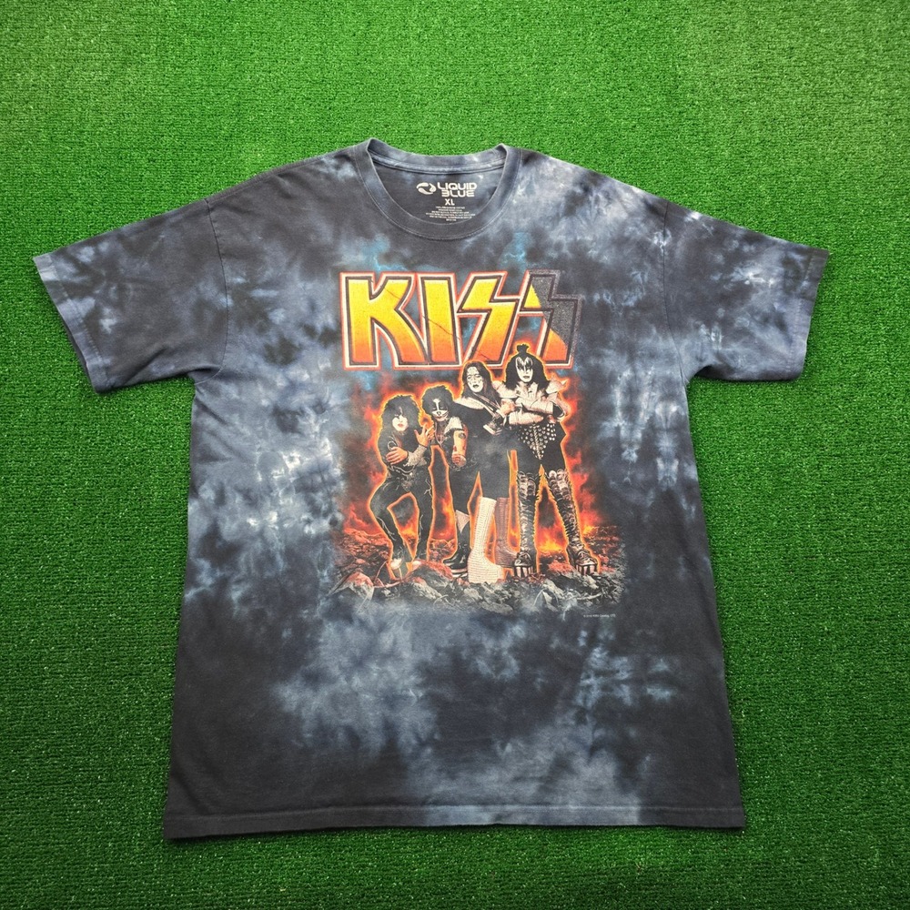 Kiss Hotter Than Hell Liquid Blue Tshirt Mens XL Tie Dye Rock Graphic Tee 2013